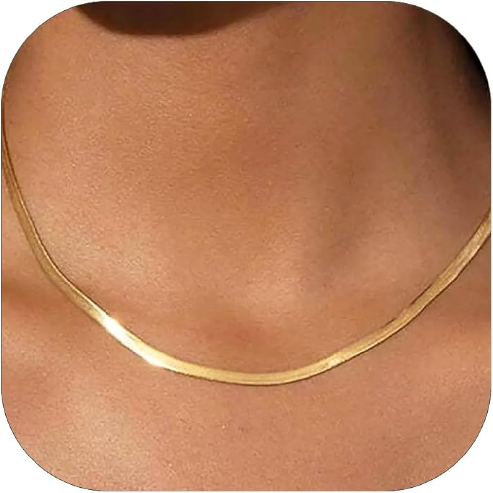 FOCALOOK 14K Gold Plated Necklaces for Women, Fashion Herringbone Choker Necklace Stainless Steel... | Amazon (US)