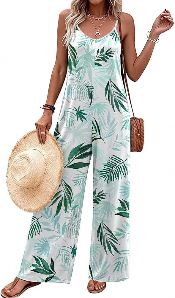 Ekouaer Women Jumpsuits Casual Boho Overalls Sleeveless Spaghetti Strap Long Pants Romper with Po... | Amazon (US)