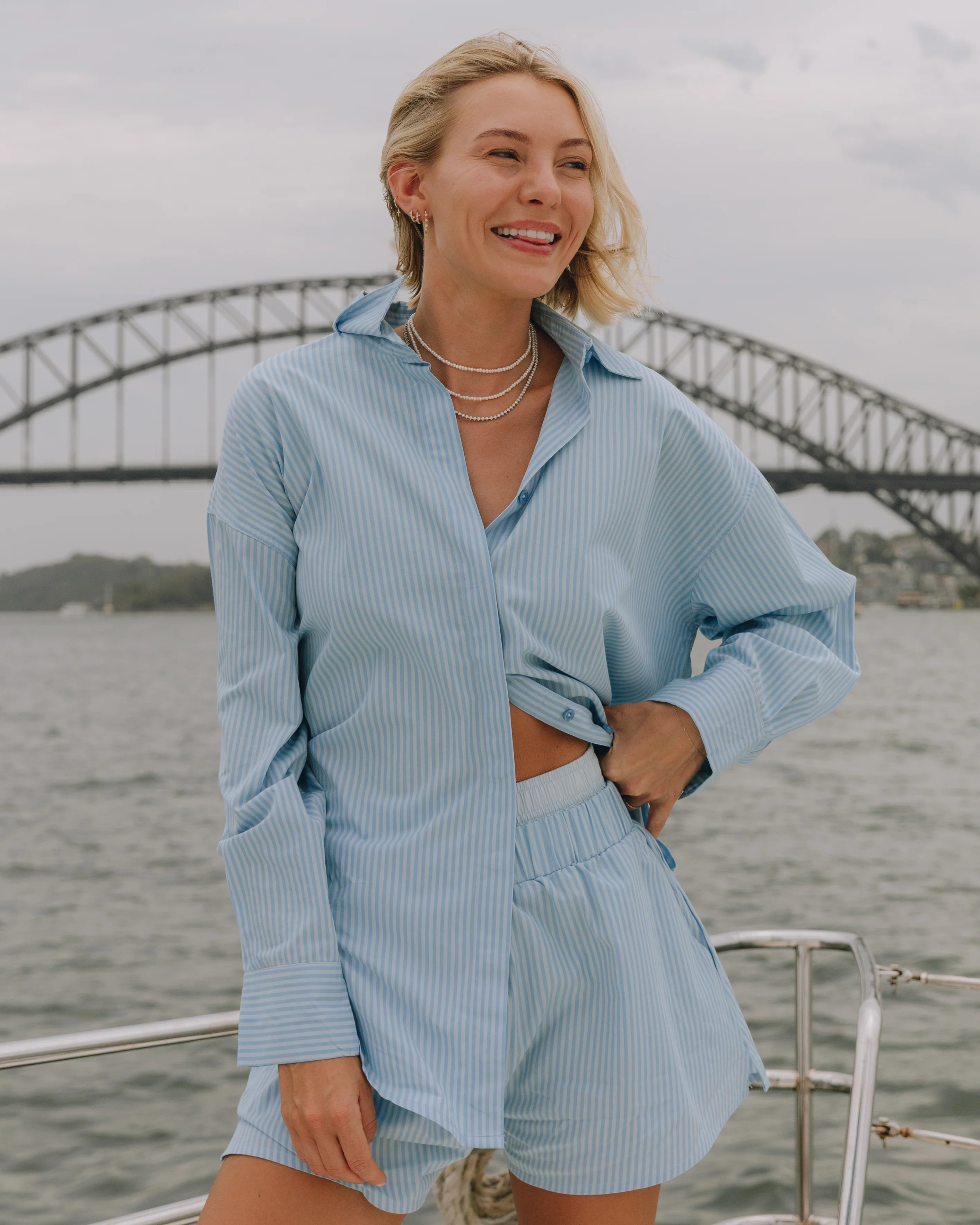 Poplin Button Down - Blue Stripe | Daily Drills