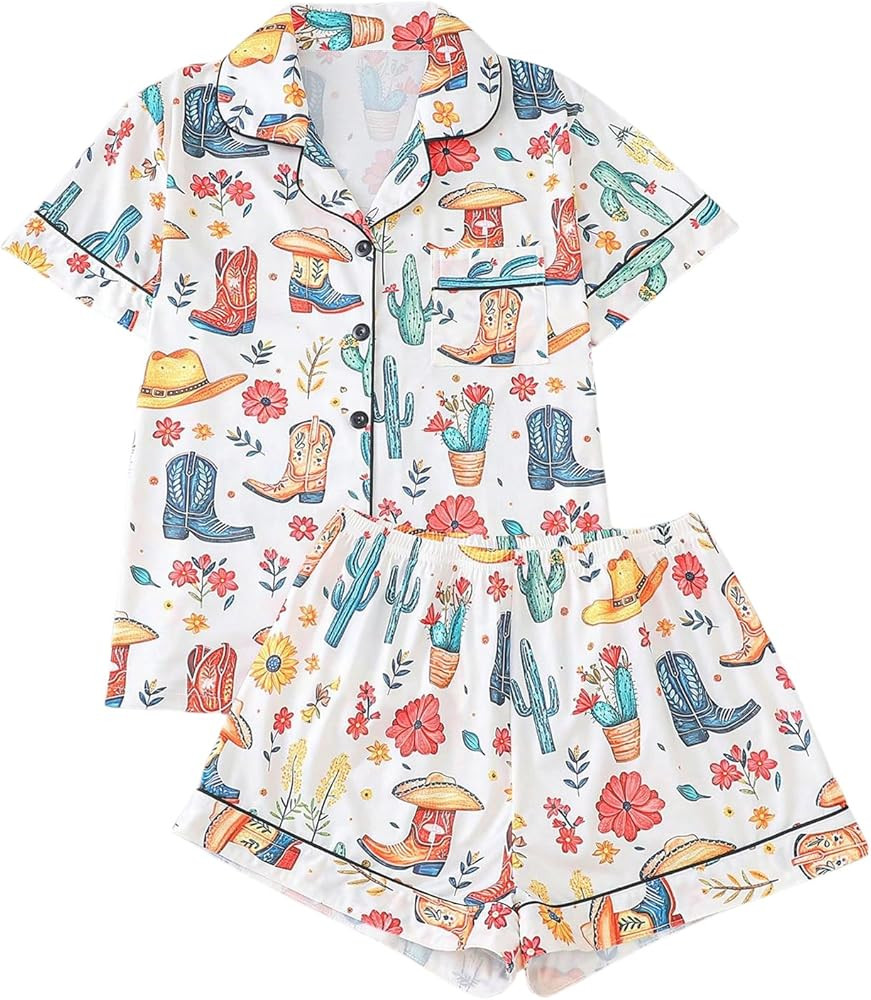 RoseSeek Women's Bow Pajamas Sets Short Sleeve Button Down Pajamas Y2k Preppy Cute PJ Set Sleepwe... | Amazon (US)