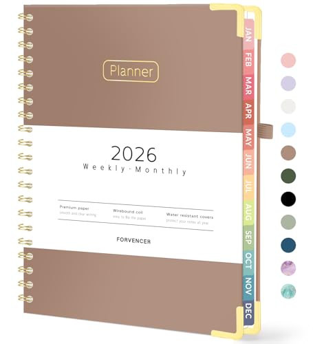 Forvencer 2026 Planner, Hardcover Calendar Planner Weekly and Monthly, Jan 2026 - Dec 2026, 8.5" x 11", Spiral Agenda Book with Tabs, Exquisite Daily Journal Organizer for Home School, Brown | Amazon (US)