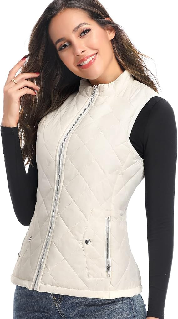 LONGKING Women's Vest, Stand Collar Lightweight Zip Quilted Vest for Women | Amazon (US)