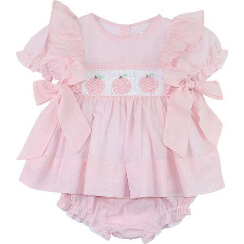 Pink Swiss Dot Smocked Pumpkin Diaper Set | Cecil and Lou