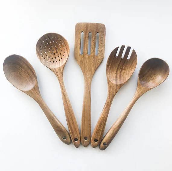 Natural Acacia Wood Kitchen Utensil Set  Organic | Etsy | Etsy (US)