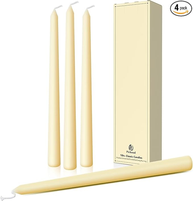 10-Inch Tall Dripless Taper Candles Set of 4 - Ivory Tapered Candles, Perfect for Wedding,Dinner ... | Amazon (US)
