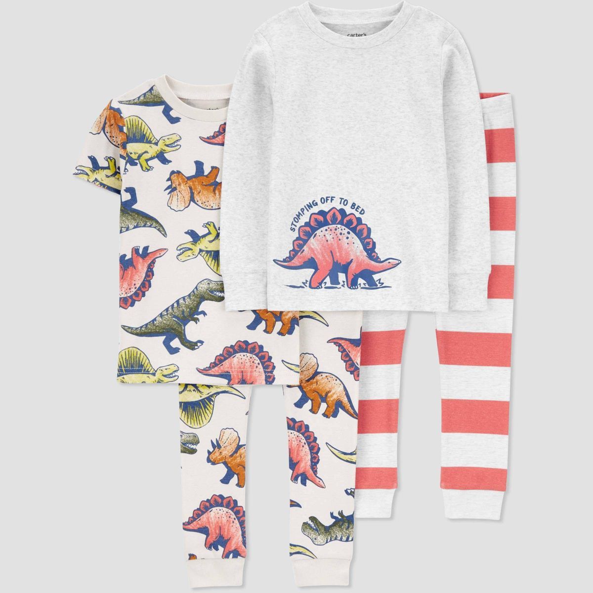 Carter's Just One You® Toddler Boys' Dinosaur Printed & Striped Pajama Set - Orange/Gray | Target