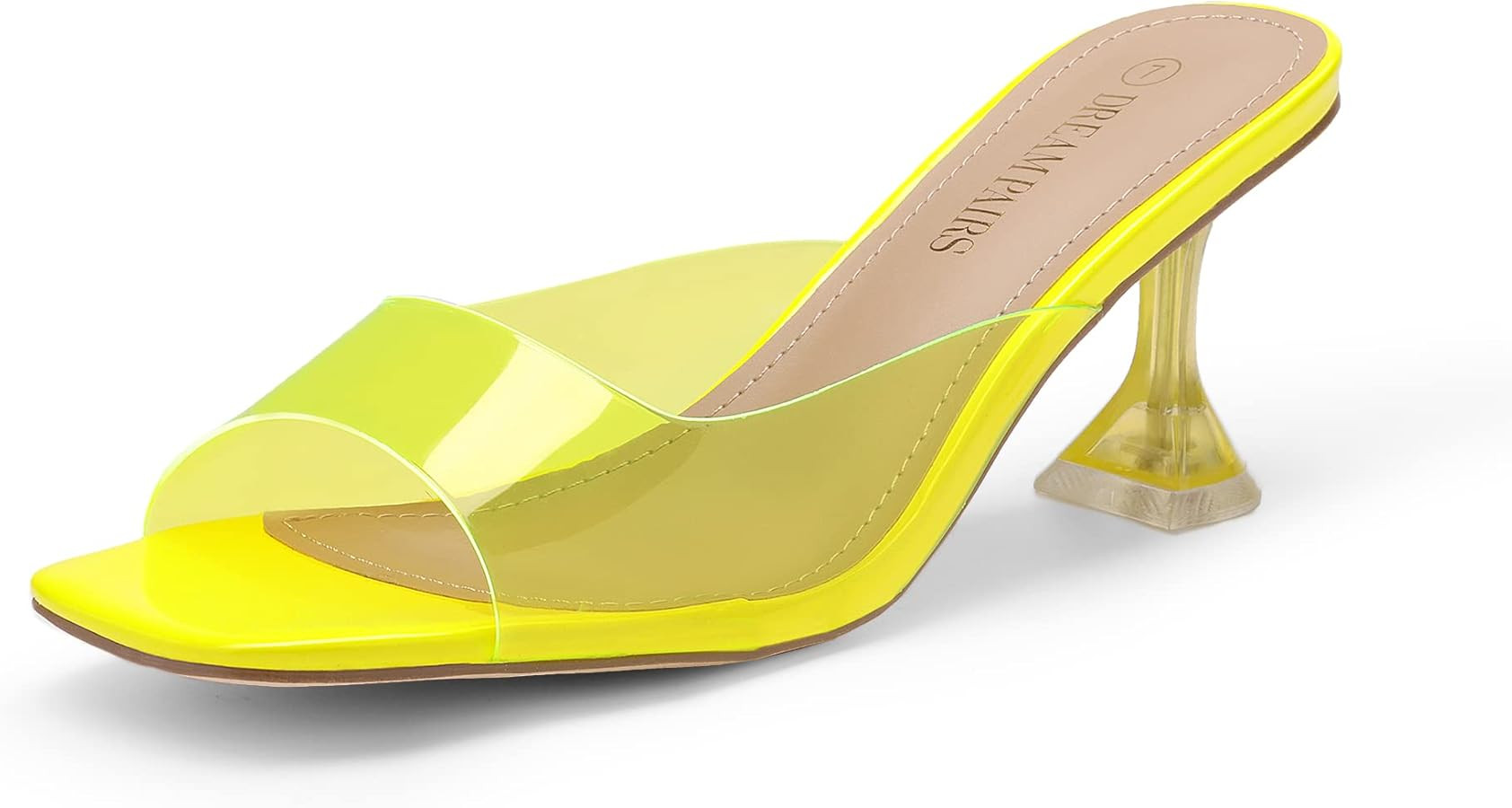 DREAM PAIRS Women’s Clear Heels Square Toe High Stiletto Mules Slip on Wedding Dress Heel Sanda... | Amazon (US)