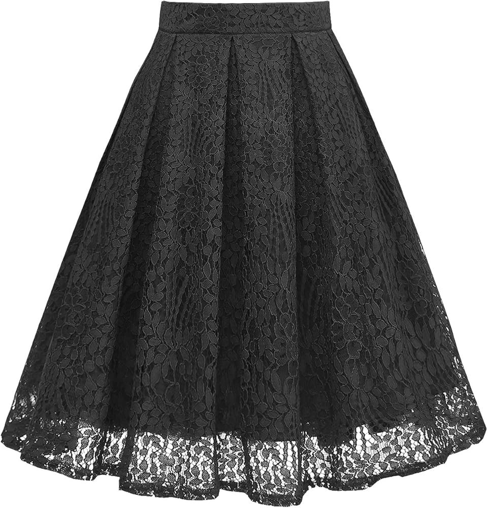 Girstunm Women High Waist Pleated A-Line Knee Length Lace Pockets Skirt | Amazon (US)