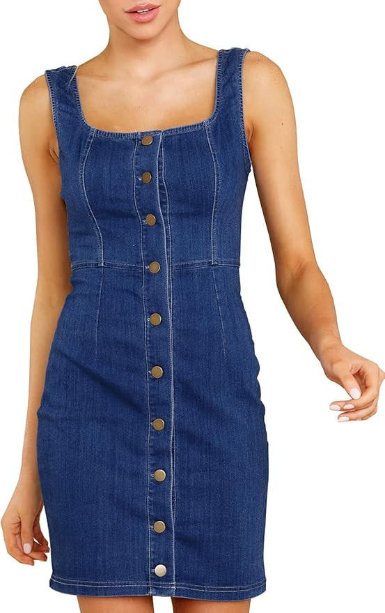 luvamia Women's Casual V Neck Sleeveless Jeans Button Down Denim Short Dress | Amazon (US)