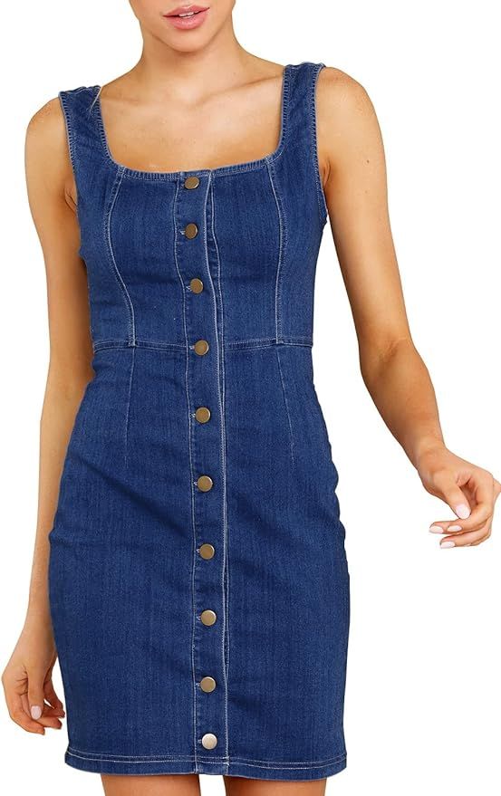 luvamia Women's Casual V Neck Sleeveless Jeans Button Down Denim Short Dress | Amazon (US)
