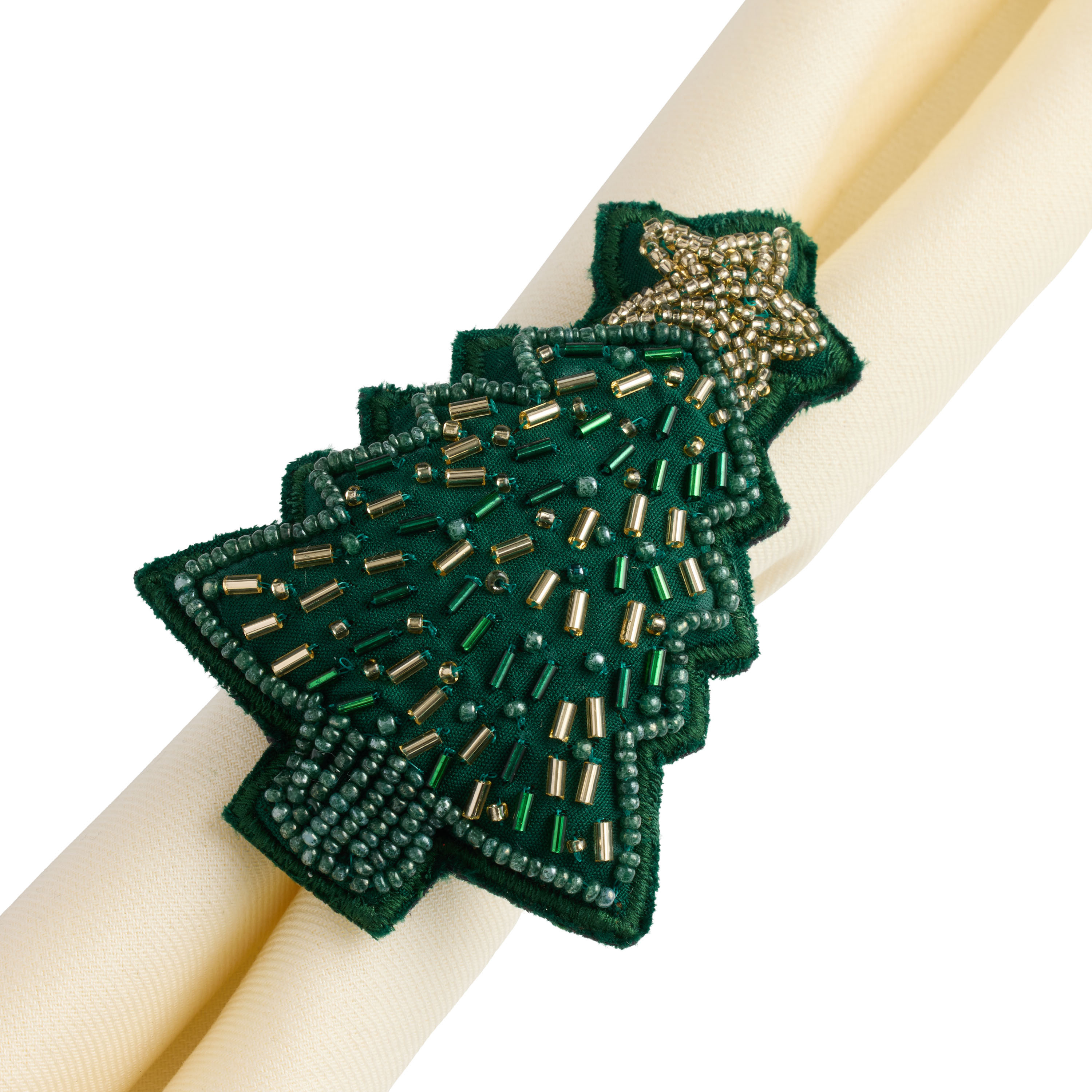 Green and Gold Christmas Tree Beaded Napkin Ring | World Market