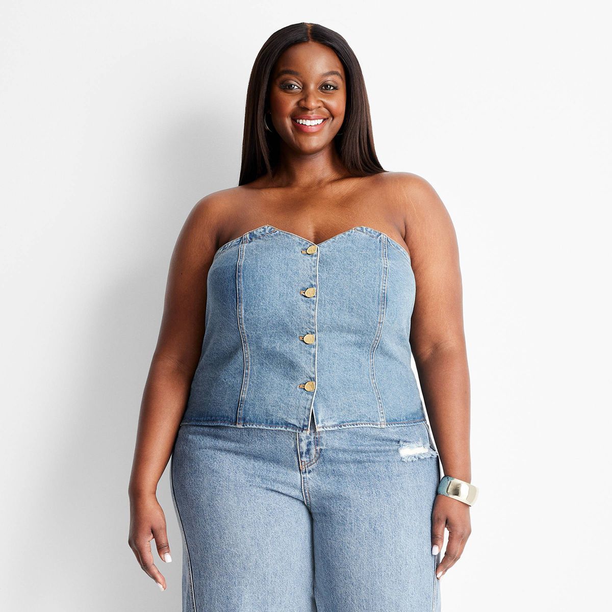 Women's Button-Front Denim Corset - Future Collective™ with Jenee Naylor | Target