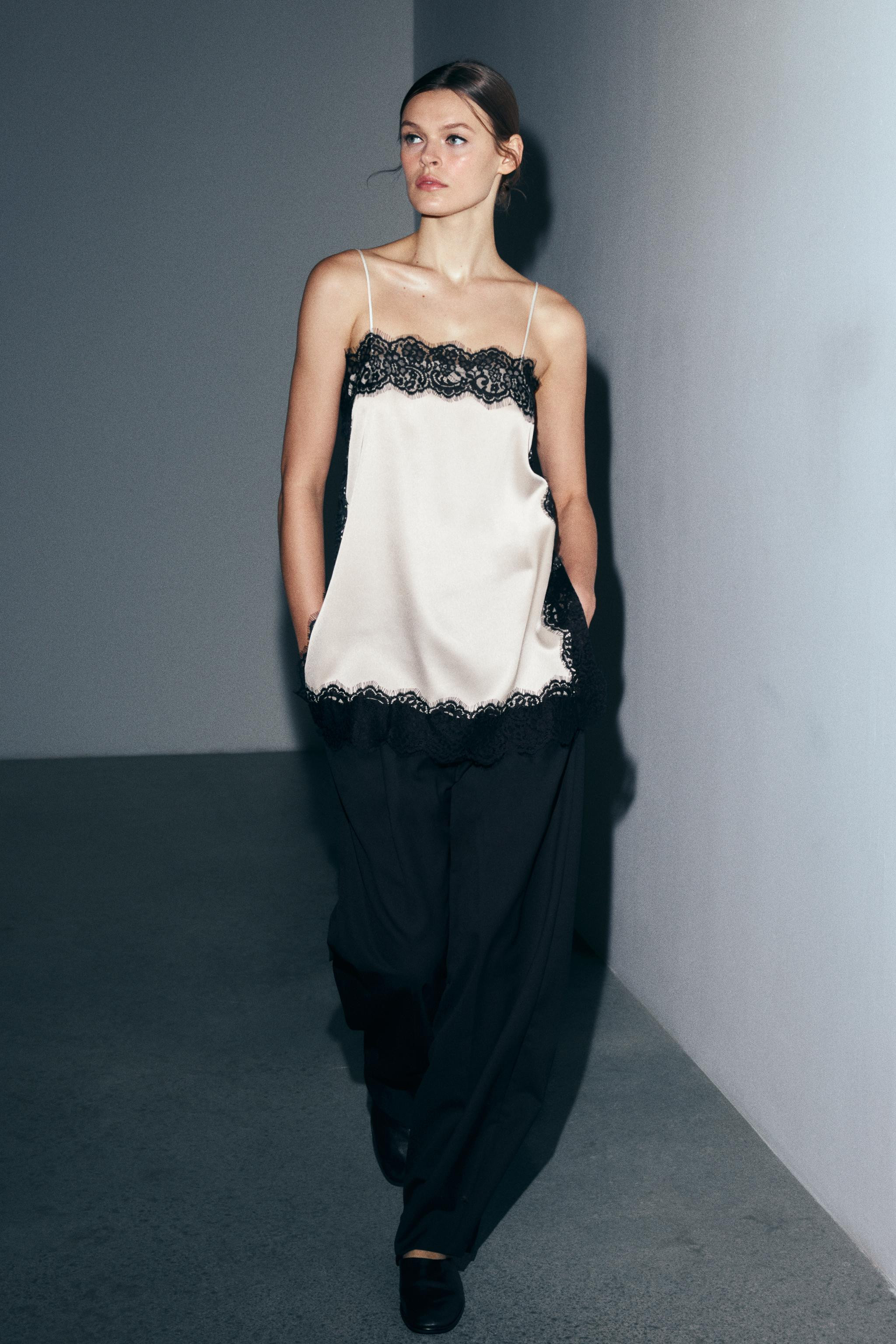 SATIN EFFECT LACE TOP ZW COLLECTION | Zara US