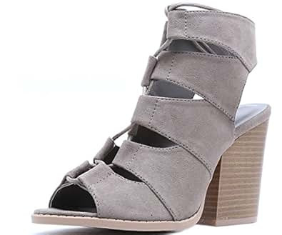 Qupid Women's Barnes-01A Cutout Peep Toe Sandal | Amazon (US)