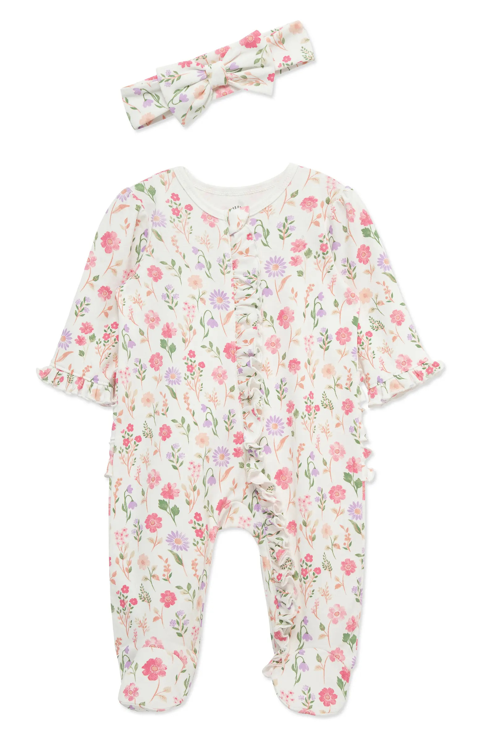 Meadow Garden Ruffle Cotton Footie & Headband Set | Nordstrom