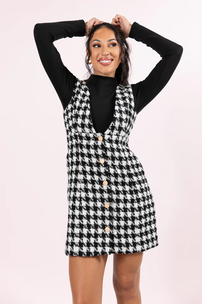 Makes Me Smile Black and White Houndstooth Jumper | Pink Lily
