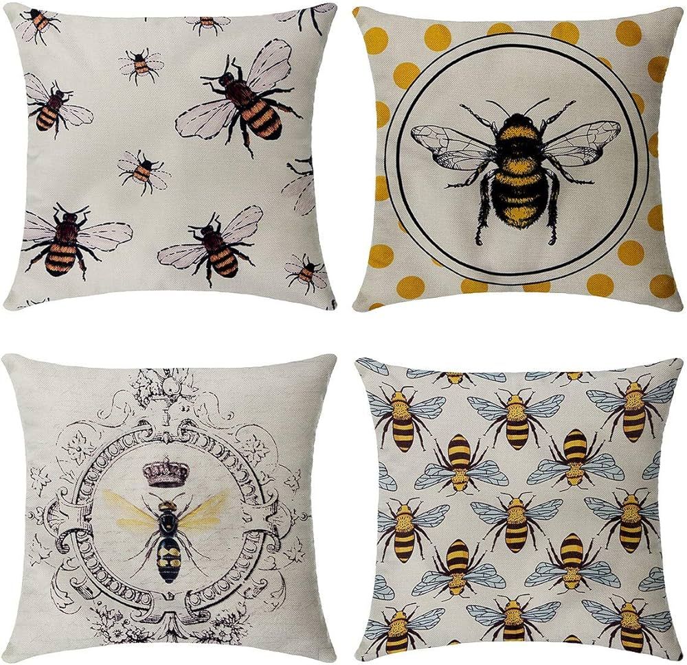 Victoryhome Bee Pillow Cover Bee Outdoor Pillow Bee Pillow Covers 18x18 Inch Bee Throw Pillow Cov... | Amazon (US)