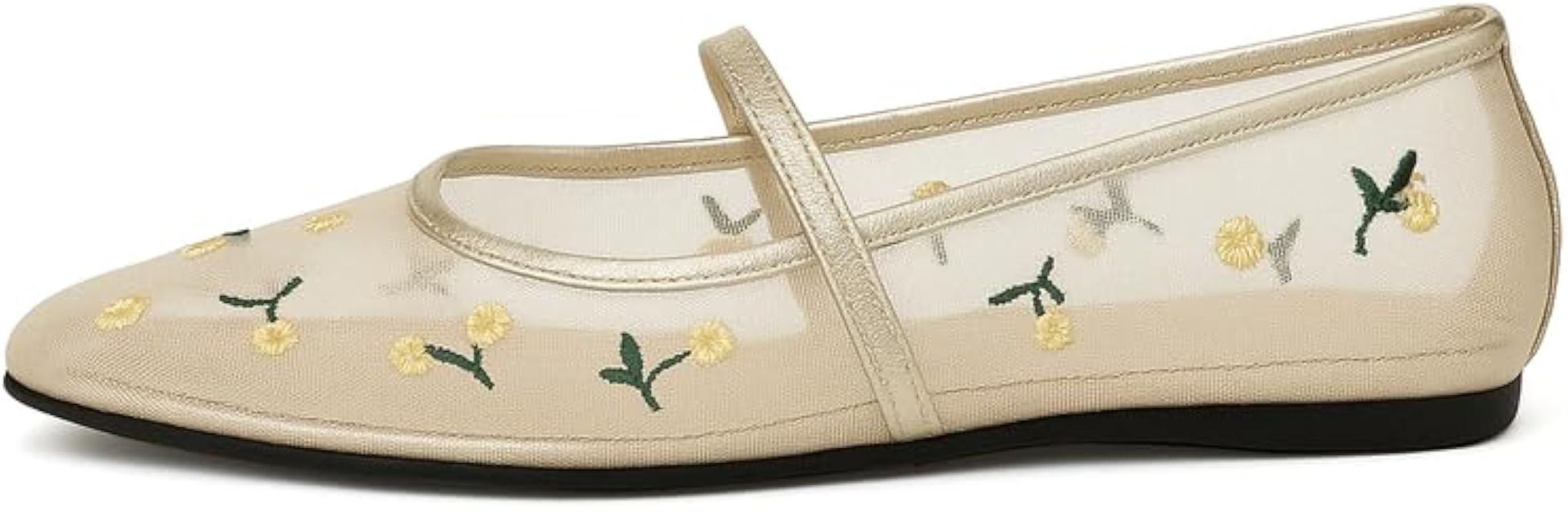 Nude Mesh Ballet Flats for Women Tulle Floral Embroidered Mary Jane Ballerina Round Toe Comfortab... | Amazon (US)