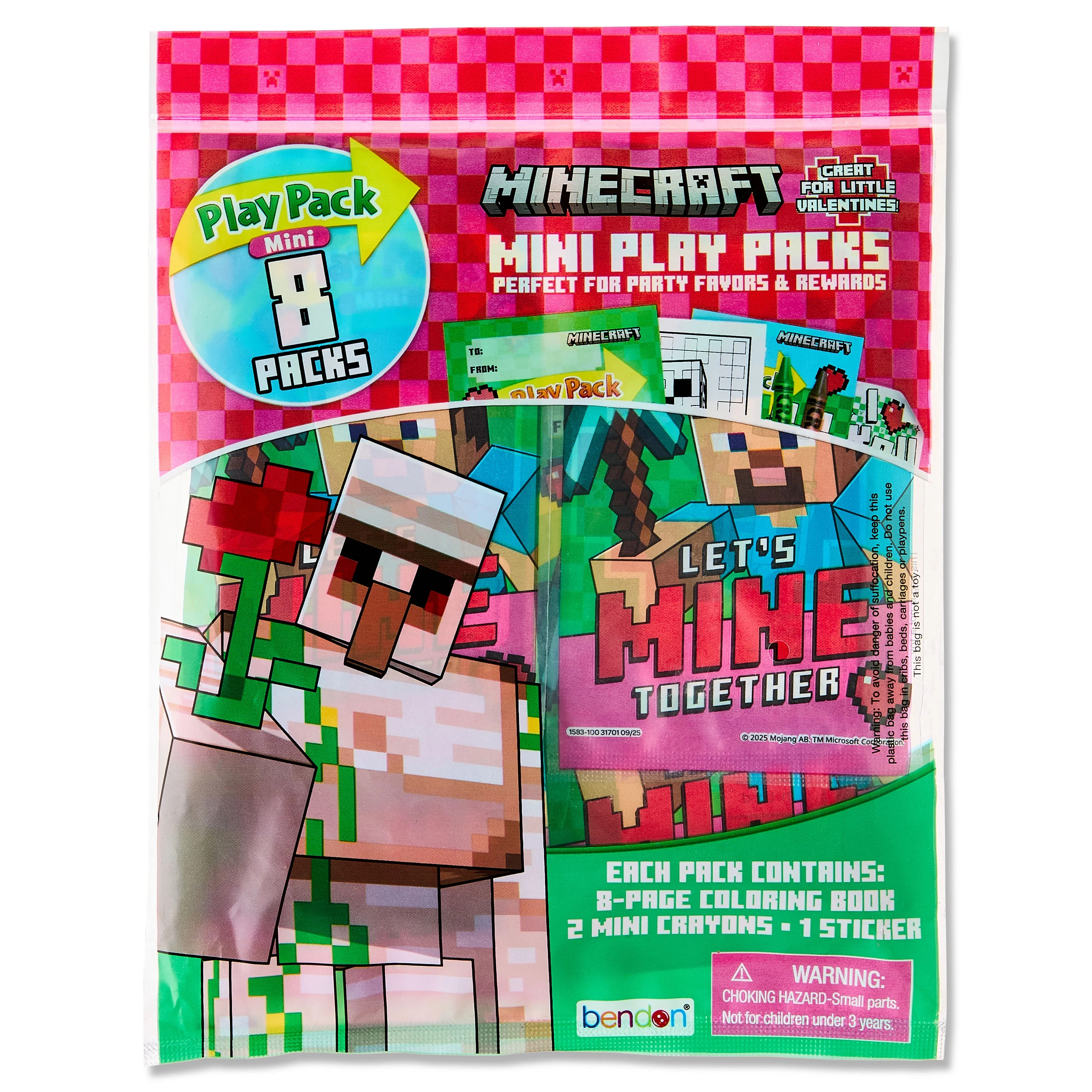 Minecraft 8 Count Mini Play Pack with Small Coloring Book and Crayons, Valentine's Day Greeting C... | Walmart (US)