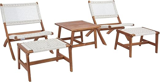 SAFAVIEH Outdoor Collection Casella Natural/White Woven 5-Piece Patio Set | Amazon (US)