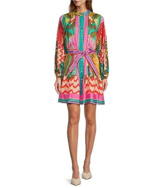 Brynn Printed Cotton Voile Mock Neck Long Sleeve Dress | Dillard's