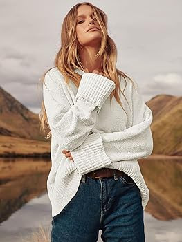 ANRABESS Women's Crewneck Long Sleeve Oversized Fuzzy Knit Chunky Warm Pullover Sweater Top | Amazon (US)