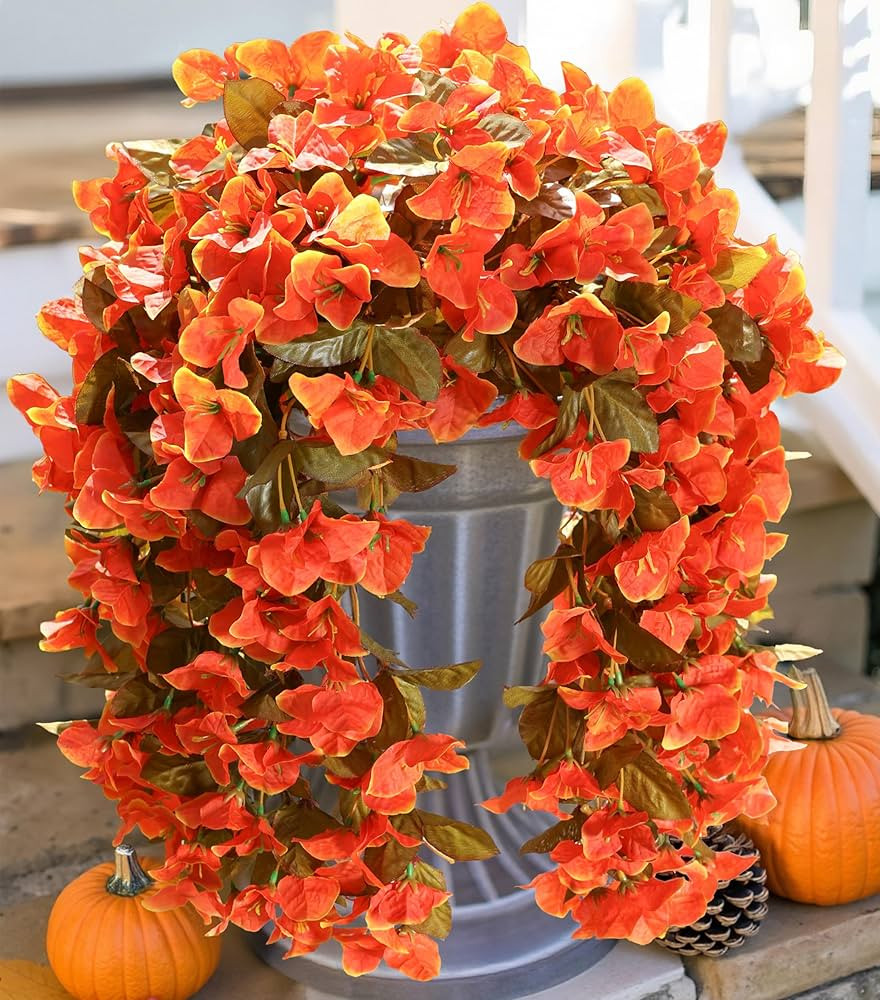 Bougainvillea Artificial Fall Hanging Flowers Plants for Outdoors Autumn Decoration, 2pcs Faux Bo... | Amazon (US)
