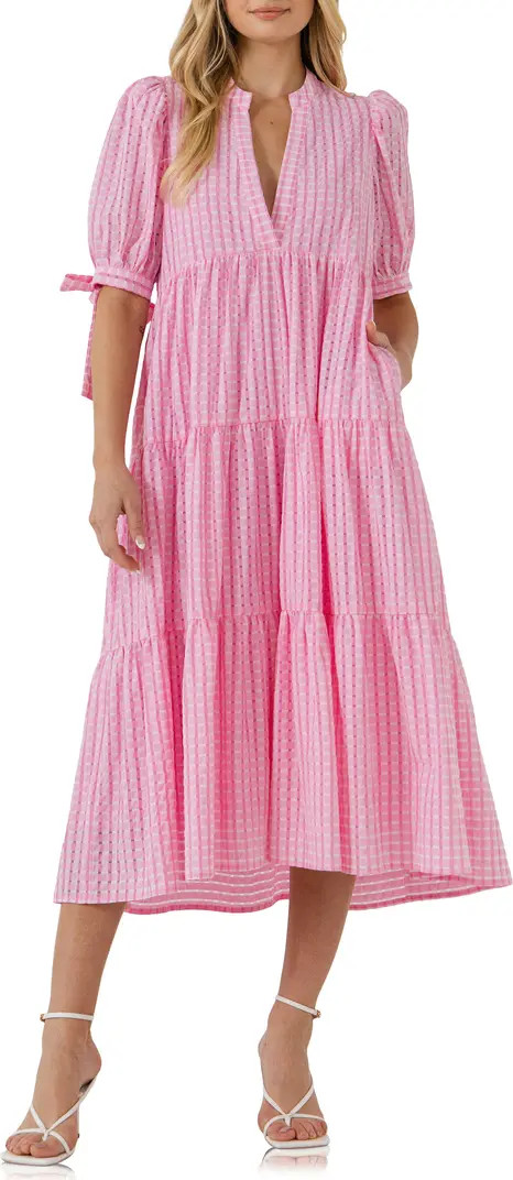 English Factory Gingham Tiered Midi Dress | Nordstrom | Nordstrom