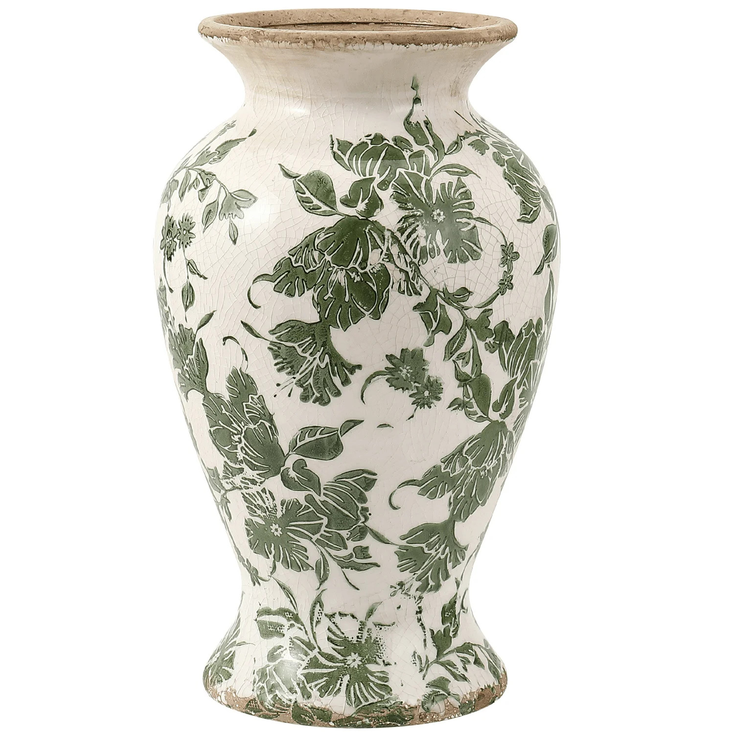 Rustic Large Ceramic Vase - Green Floral Chinoiserie Vintage Vase for Home Decor, Big Floor Vase ... | Walmart (US)