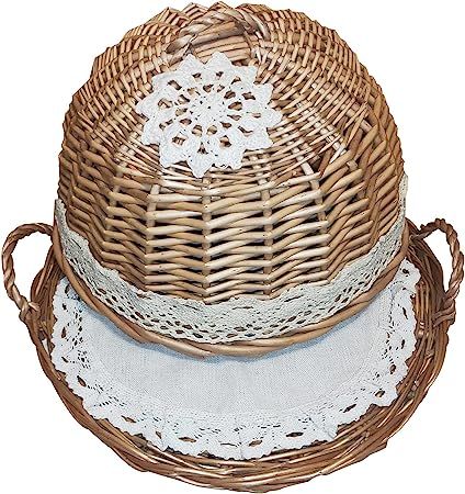 Coralpearl Rattan Wicker Woven Food Dome Lid Cover and Table Serving Tray Storage Plate Platter w... | Amazon (US)