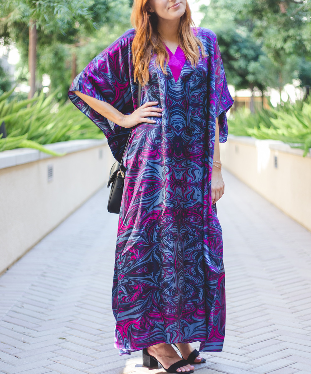 winlar Women's Casual Dresses Ppl - Fuchsia & Blue Swirl Caftan - Women | Zulily