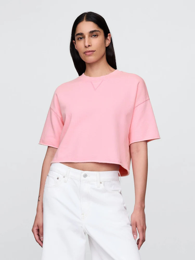 Roze - Gap French Terry Cropped Sweatshirt met Opgerolde Zoom | Next EU