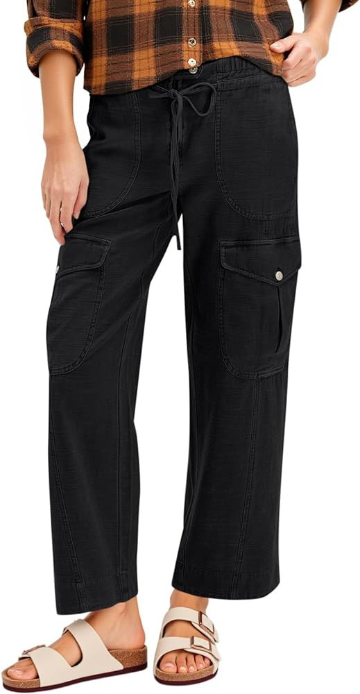 Cicy Bell Womens Cotton Cargo Pants Low Rise Drawstring Waist Wide Leg Casual Hiking Pants with M... | Amazon (US)