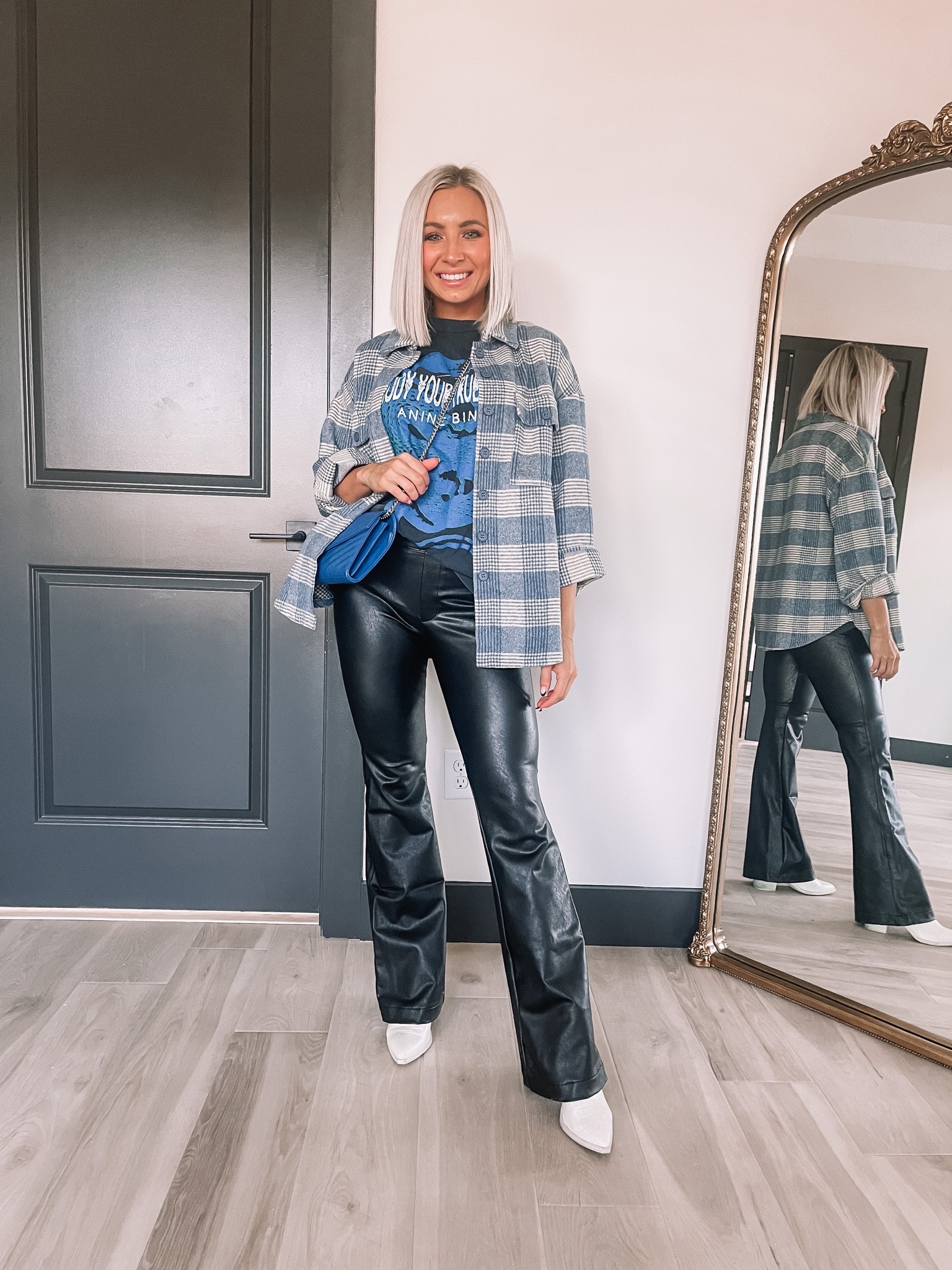 10% off my leather like flares with code TANNERXSPANX— wearing a small petite. My shacket is a size small (code TANNER40) and my tee is a size small 

#LTKstyletip #LTKSeasonal #LTKshoecrush