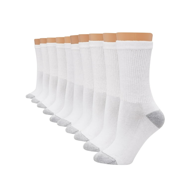 Hanes Women's Athletic Crew Socks, Full Sole Cushion, 10-Pairs White Size 10-12 | Walmart (US)