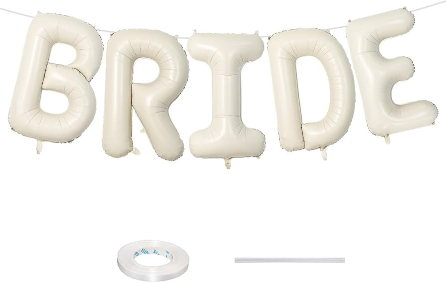 40 Inch Beige BRIDE Balloons Bachelorette for Bridal Shower, Cream White Sand Bride Mylar Foil Ba... | Amazon (US)