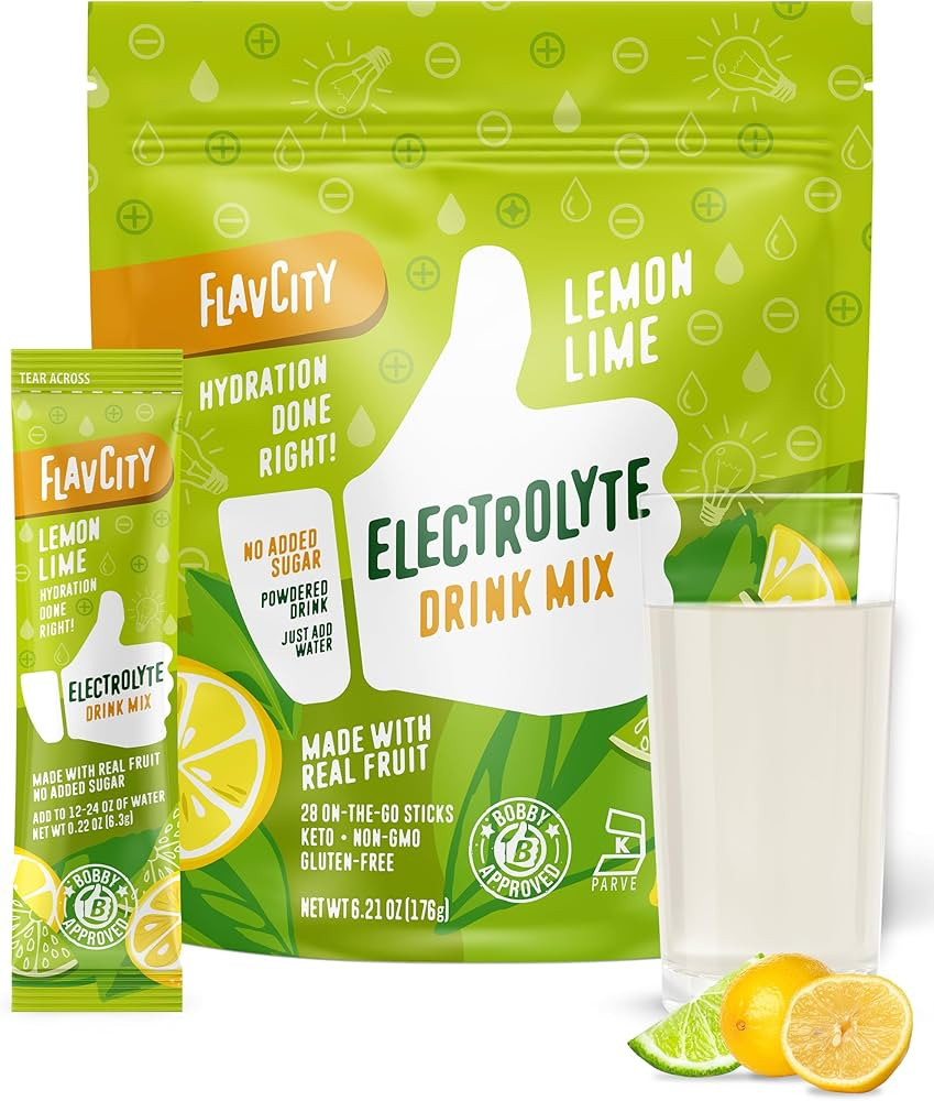 FlavCity Lemon Lime Electrolyte Drink Mix, 28 On-The-Go Stick Packs - Healthy Electrolytes Powder... | Amazon (US)