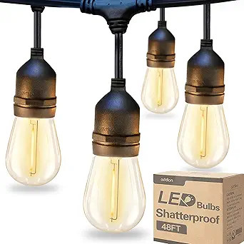 addlon LED Outdoor String Lights 48FT with Edison Vintage Shatterproof Bulbs and Commercial Grade... | Amazon (US)