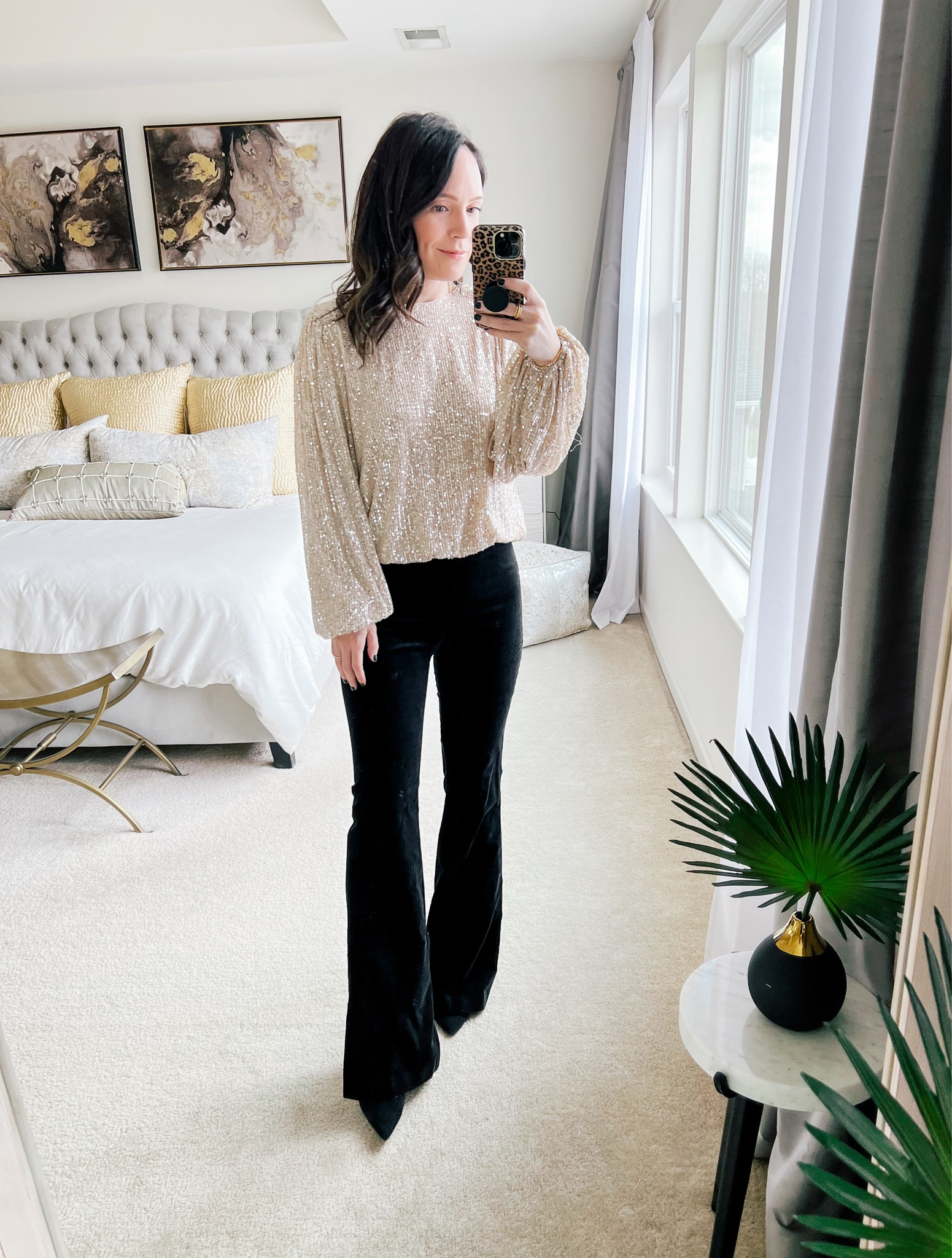 Velvet flare pants, sequin top

#LTKCyberweek #LTKstyletip