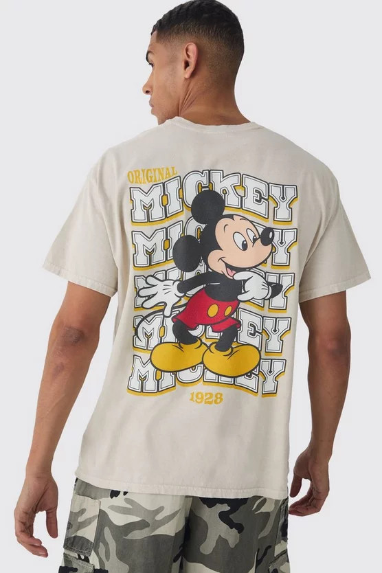 Oversized Mickey Mouse Disney Wash License Back Print T-shirt | boohooMAN (US & Canada)