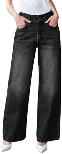 Women’s High Waisted Baggy Jeans – Stretchy Wide Leg Tummy Control Straight Leg Denim Pants T... | Amazon (US)