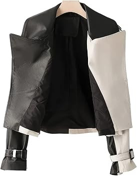 Women’s Black & White Chess Sporty Genuine Sheepskin Lapel Collar Casual Korean High-End Street... | Amazon (US)