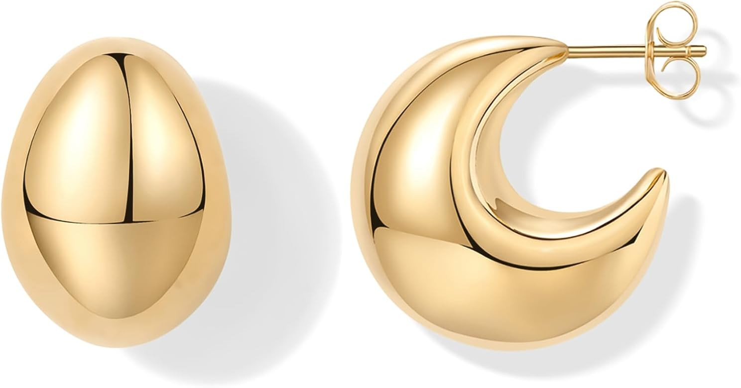 PAVOI 14K Gold Plated Sterling Silver Posts Statement Earrings for Women - Geometric Dome Teardro... | Amazon (US)