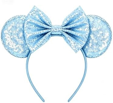 Mouse Ears Headband for Women \u2013 Glitter Sequin Mouse Ears with Bow, Sparkly Theme Park Party... | Amazon (US)