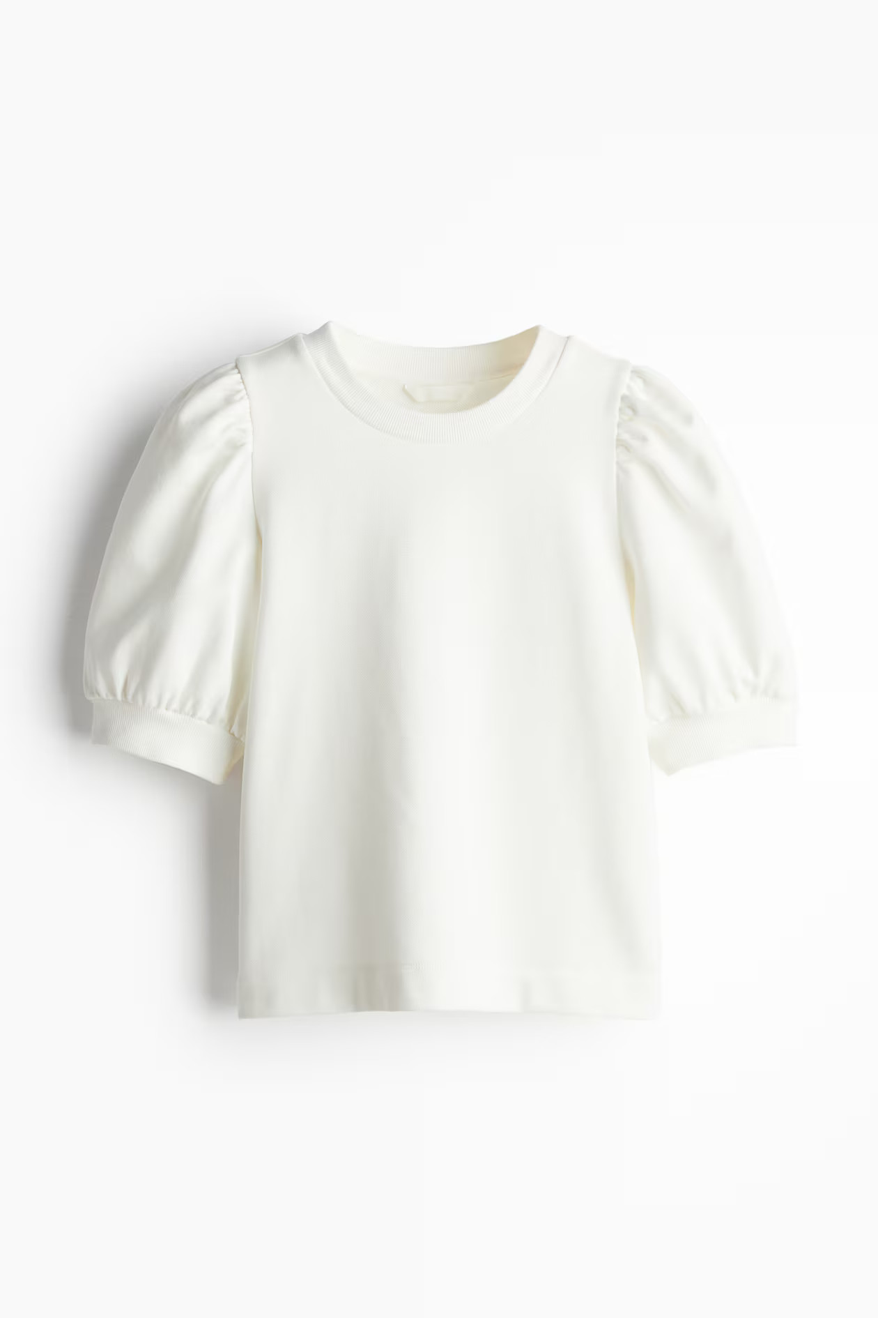 Puff-Sleeved Top - Round Neck - Short sleeve - White - Ladies | H&M US | H&M (US + CA)