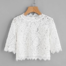 Hollow Out Eyelash Lace Crop Top | SHEIN