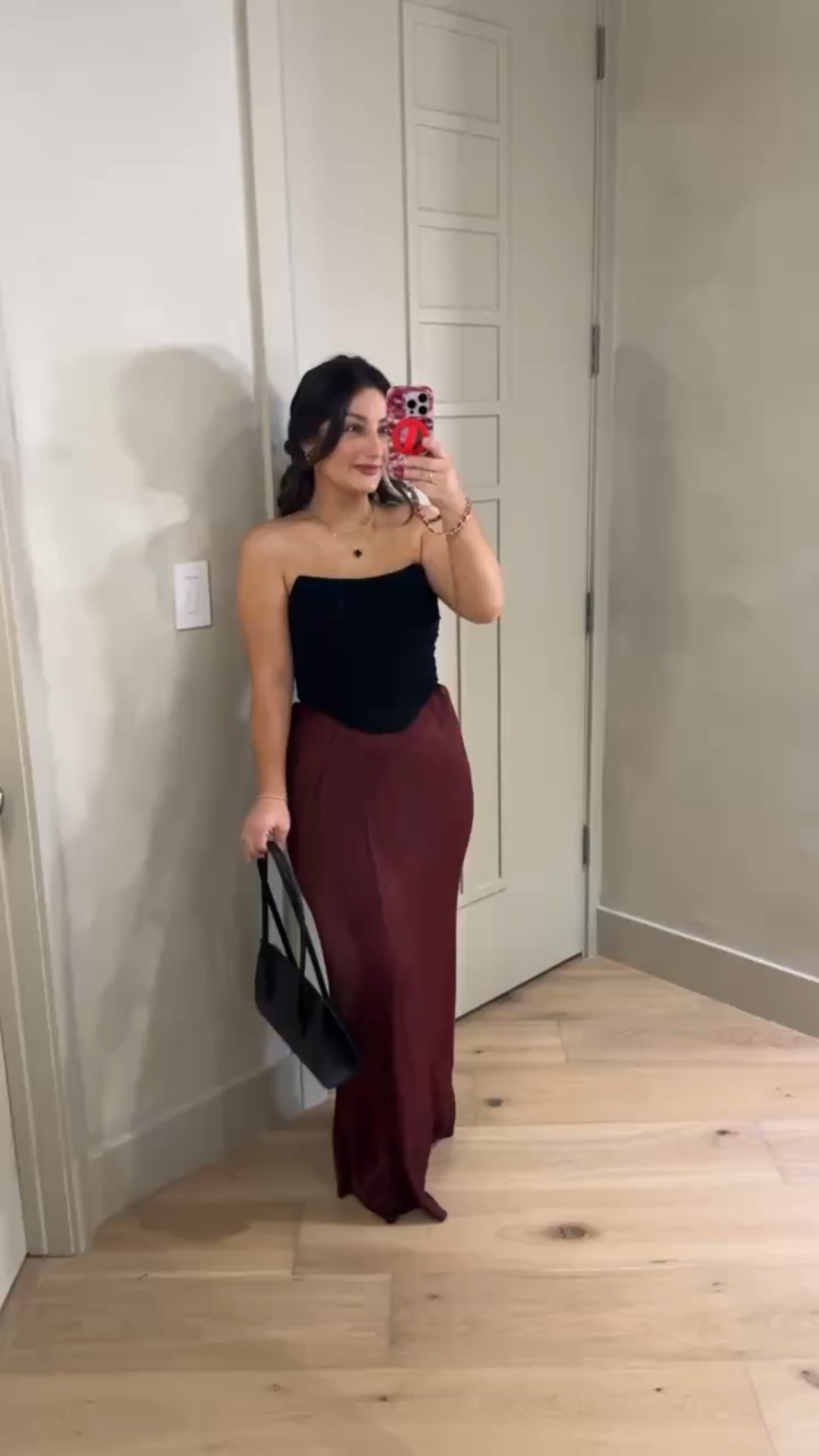 Date night or girls night outfit!! 

Strapless top size 6-8 
Burgundy skirt size medium petite (Linked similar!) 

5’0” 140lbs

#LTKootd #LTKSeasonal #LTKPetite