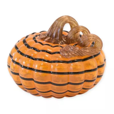 Boston International 5-Inch Striped Glass Pumpkin in Orange/Black | Bed Bath & Beyond