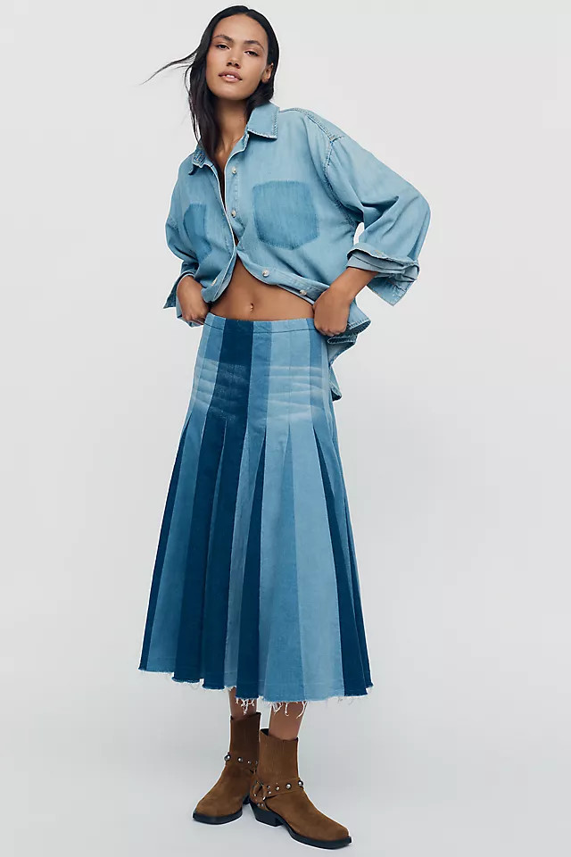 Denim Patchwork Midi Skirt | Anthropologie (US)