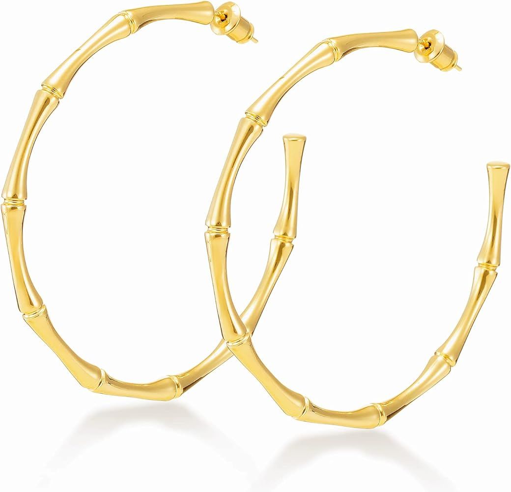 Large Gold Hoop Earrings for Women Girls 14k Gold Plated with 925 Sterling Silver Post | 40mm-60m... | Amazon (US)